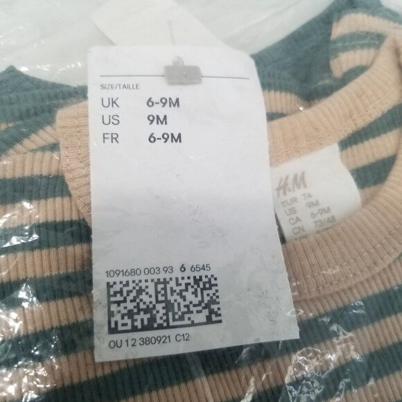 NWT H&M 2-pack Cotton Jersey Tops‎ Size 9M Color: Turquoise/striped - Picture 3 of 4